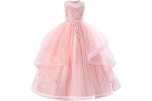 IDOPIP Sequin Flower Girl Dress for Wedding Pageant Tulle Ball Gown Prom Kids Princess Birthday Party Bridesmaid Maxi Dresses