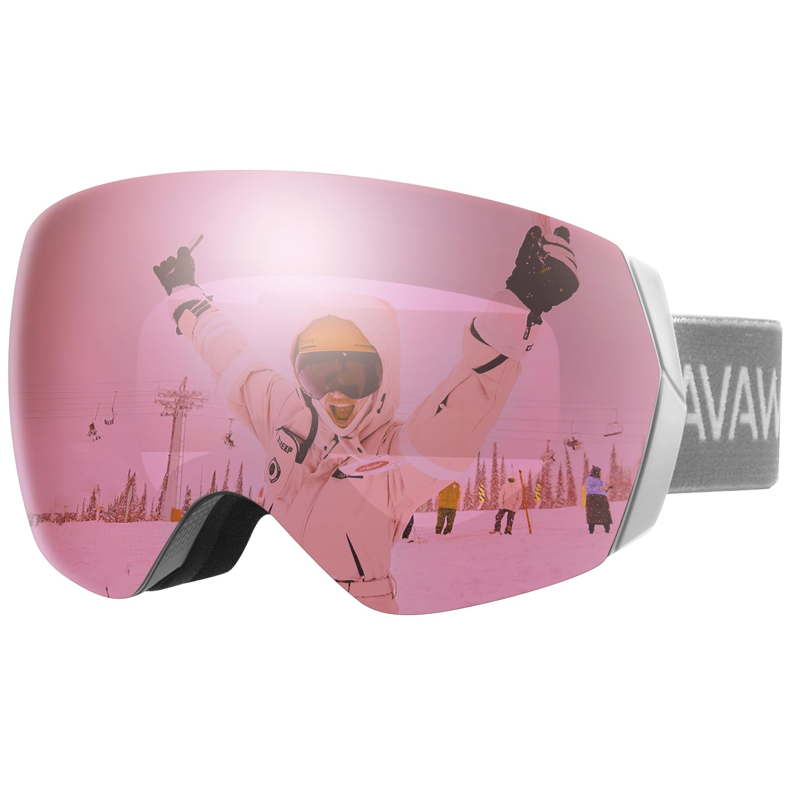 CARFIA OTG Ski Goggles for Womens Men Youths Over Glasses Compatible Helmet 100% UV Protection Anti-Fog for Snow Skiing Snowboarding Goggles with Detachable Lens and Anti-Slip Straps