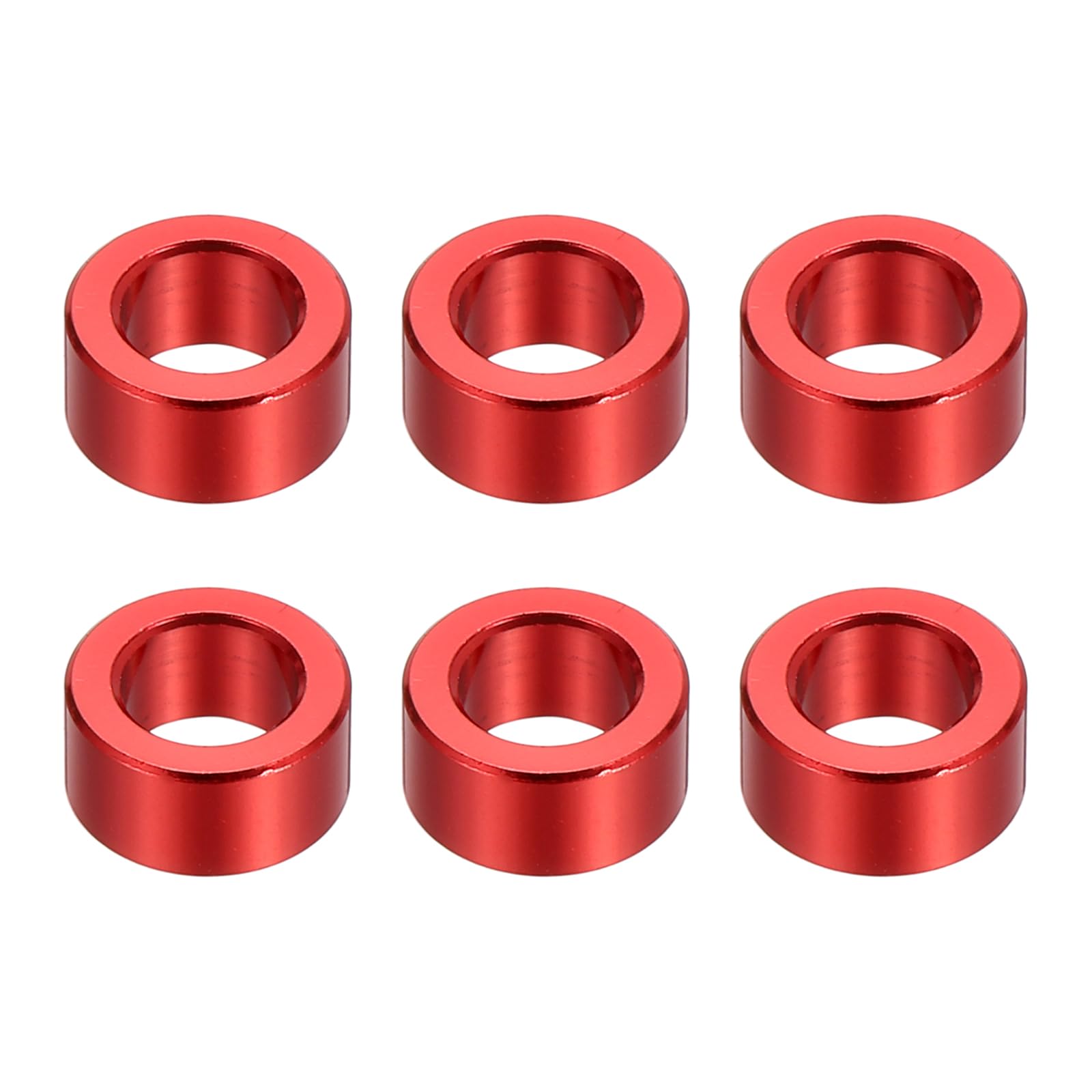 PATIKIL M6 Aluminum Spacers, 6 Pcs Metal Spacers Aluminum 6.2mm ID x 10mm OD x 5mm L Aluminum Spacer Screw Standoff Round for 1/4" or M6 Screw Bolts,Red