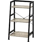 Homedawn 3-Tier Bookshelf, Ladder Shelf, Stand up Shelves, Industrial Bookcase with Steel Frame, Metal Small Bookcase, for Living Room, Home Office, Kitchen, Bedroom, Industrial Style（Greige &amp; Black）