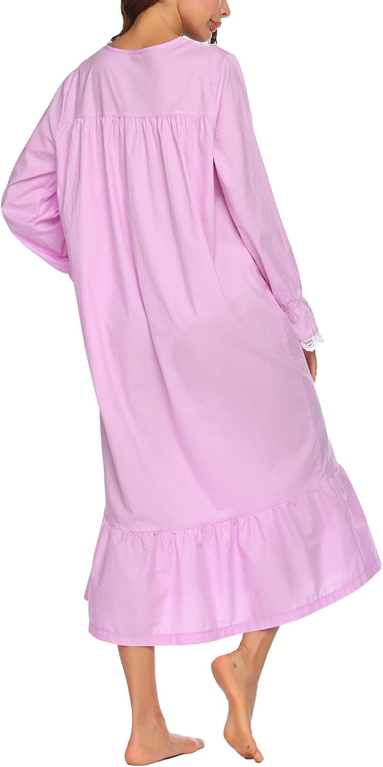 Ekouaer Sleepwear Victorian Nightgown Cotton Sleepshirt Long Sleeve Pajama Dress Vintage Loungewear for Women at  Women’s Clothing store
