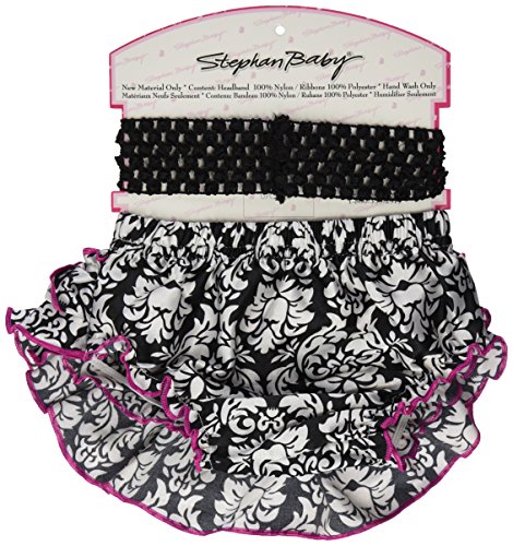 Stephan Baby Ruffled Diaper Cover and Curly Band Gift Set, Little Diva Hot Pink and Black, 6-12 Months