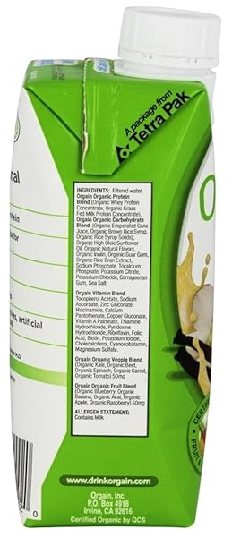 ORGAIN ORGANIC VANILLA BEAN NUTRITIONAL SHAKE 12 PACK, 11 FZ