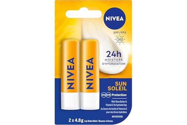 NIVEA Sun Lip Balm SPF 30 Lip Balm Stick, 24-Hour Hydrating Lip Balm with Sun Protecction, Shea Butter and Moisturizing Oils 