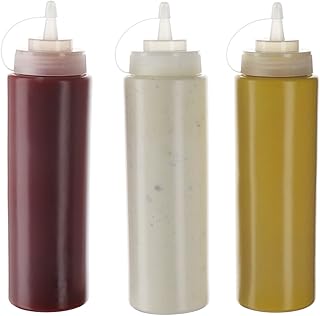 (3 Stück) 590 ml Kunststoff Quetschflaschen mit Schraubdeckel – Top-Aufbewahrungsbehälter für Ketchup, Senf, Mayo, heiße Soße, Olivenöl – Bulk klar, BPA-frei, Gewürzflaschen-Set zum Kochen