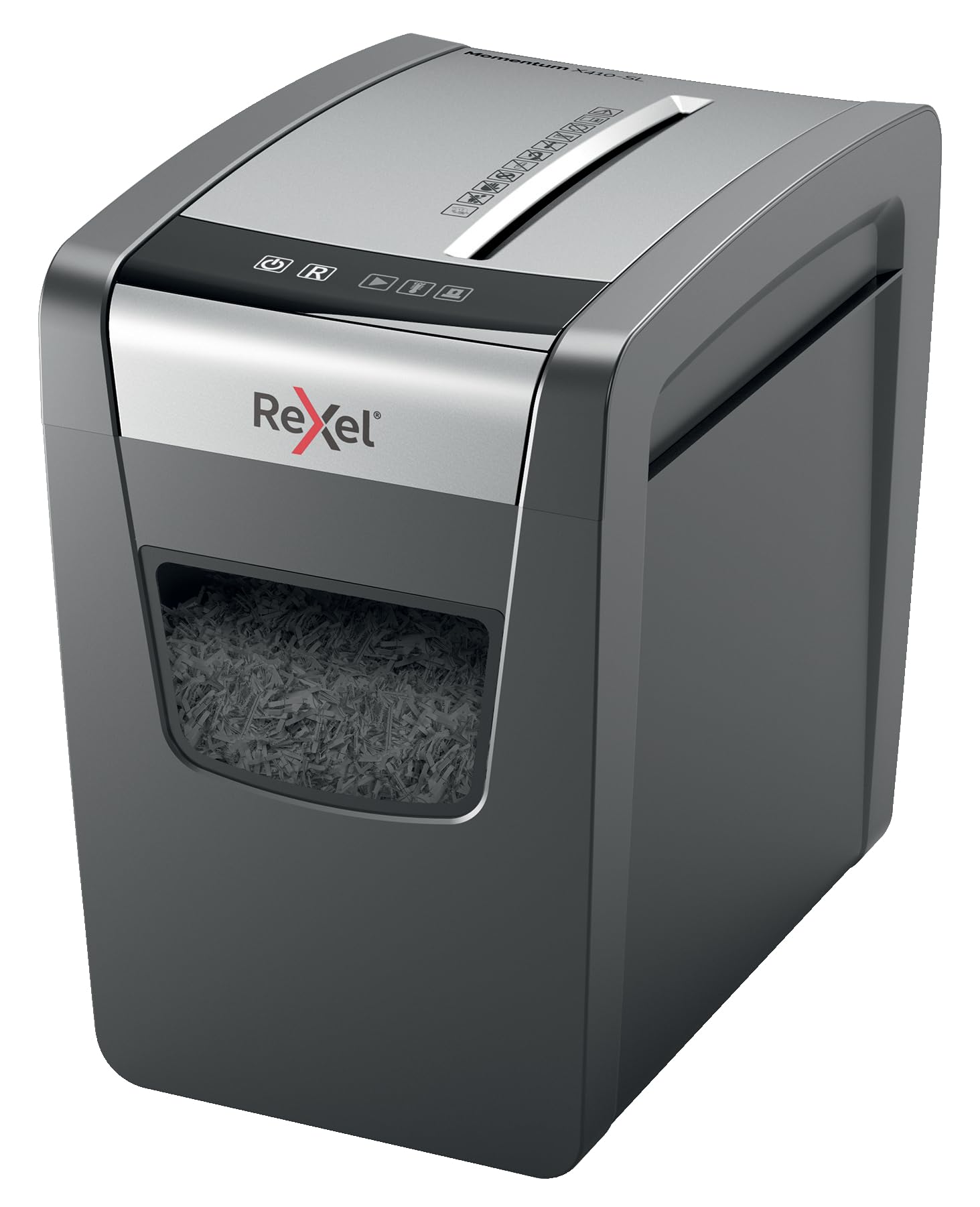 Rexel Momentum X410-SL Slimline Cross Cut Paper Shredder, Shreds 11-10 Sheets (70-80 gsm), 23 Litre Bin, Black, 2104573