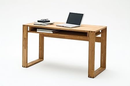 lifestyle4living Schreibtisch in Asteiche massiv, geölt, mit 1 Fach und Fingerzinken, Maße: B/H/T ca. 135/76/60 cm
