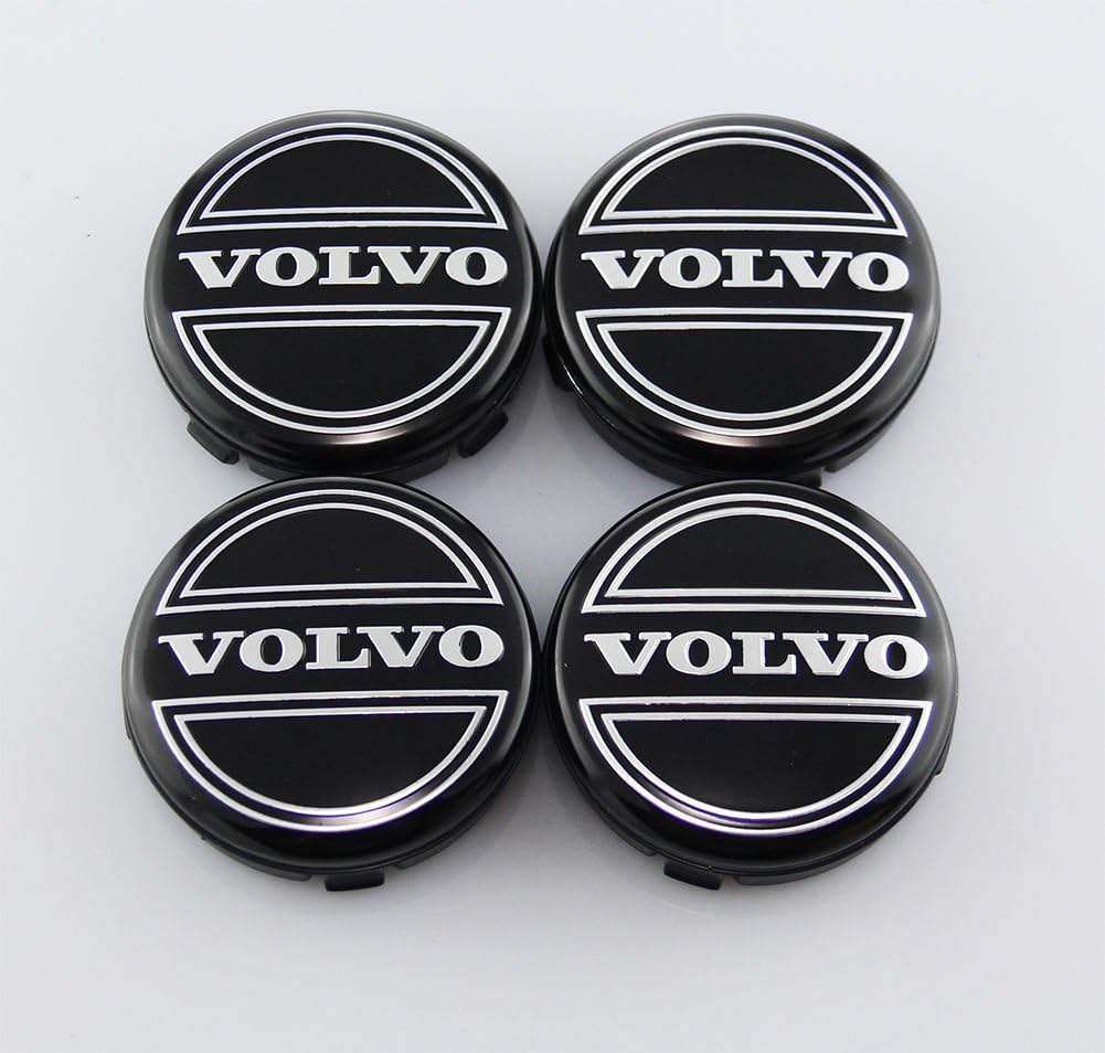 4Pcs 64mm Black Auto Car Sticker Emblem Wheel Center Hub Cap Cover for Volvo, Center Caps