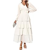BerryGo Womens Flowy Maxi Dress Chiffon Long Sleeve Slit V Neck Casual Ruffle Tiered Boho Fall Wedding Guest Long Dress