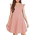 Arshiner Girls Dress Summer Ruffle Sleeve Mesh A Line Casual Party Dresses with Pockets 6-13 Years