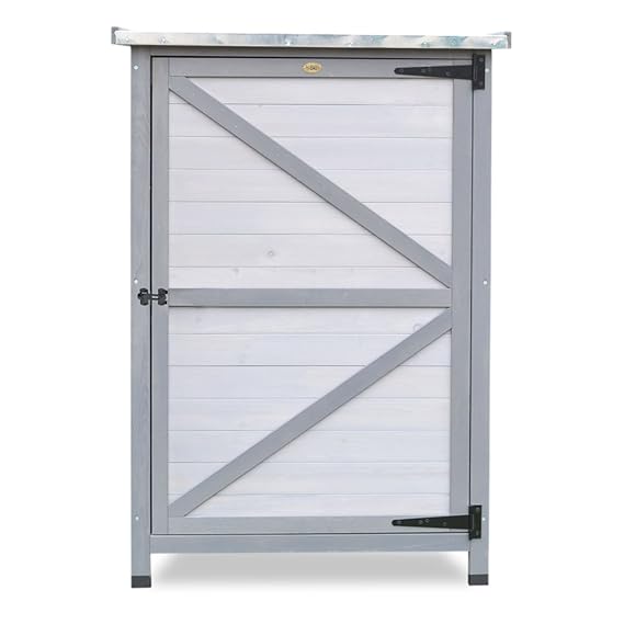Habau Flachdach mit Zinkblech Gartenschrank Weiß/Grau