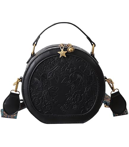 Vulkitty Round Crossbody Bag for Women PU Leather Circle Tassel