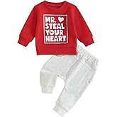 Karuedoo Toddler Baby Boy Valentines Outfit Cute Letter Print Sweatshirt Long Sleeve Shirts Top Jogger Pants Set