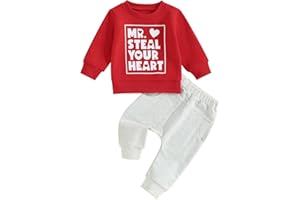 CEVOERF Toddler Baby Boy Valentines St. Patricks Outfits Long Sleeve Letter Print Shirts Crewneck Sweatshirt Jogger Pants