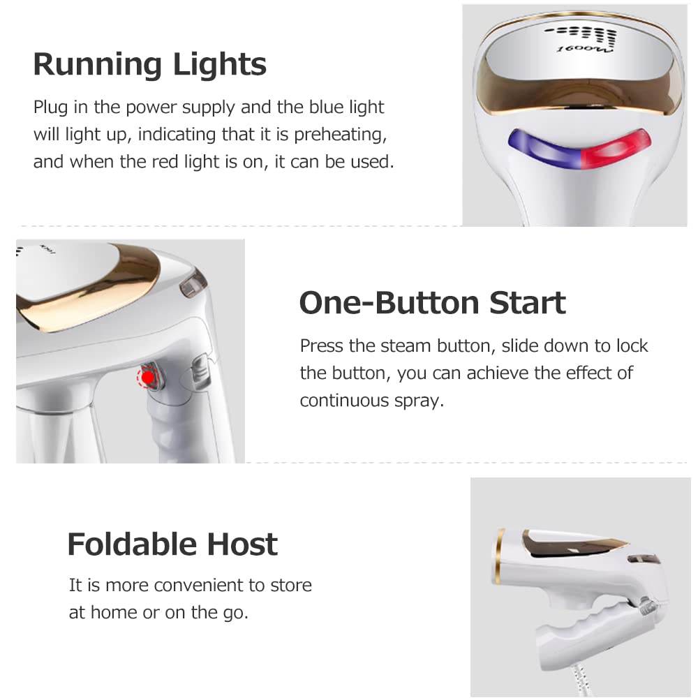 Irishom Garment Steamer Handheld Folding Household Mini Steam Iron 1600W Adjustable Temperature Ironing Machine for Travel