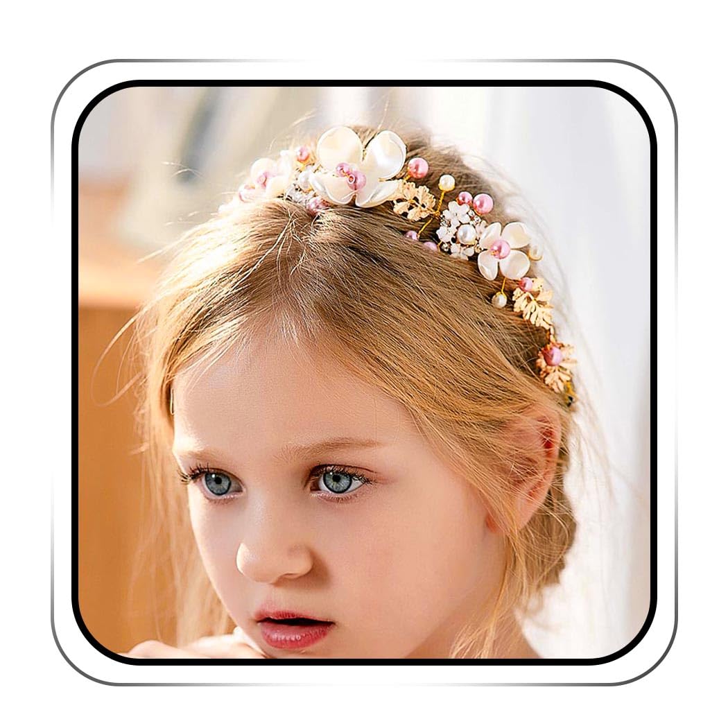 IYOU Flower Girl Headband for Wedding Gold Princess Headpieces First Communion Hair Piece Birthday Costume Tiara Hair Accessories for Girls Party Prom