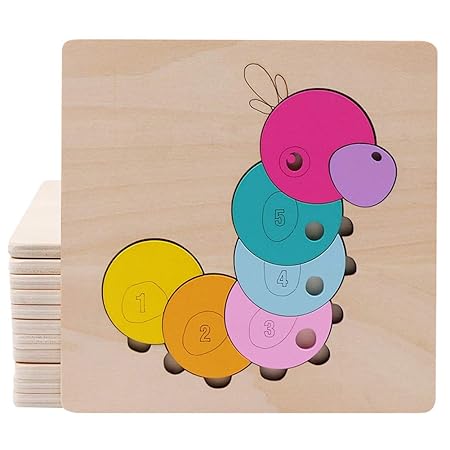 FidgetGear Cartoon Wooden Jigsaw Puzzles for Kids Toddlers Animal Puzzle Blocks Educational Toy for Boys Girls Caterpillar