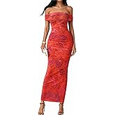 BTFBM Cocktail Dresses for Women 2026 Elegant Classy Off Shoulder Bodycon Mesh Slit Floral Maxi Spring Summer Dress