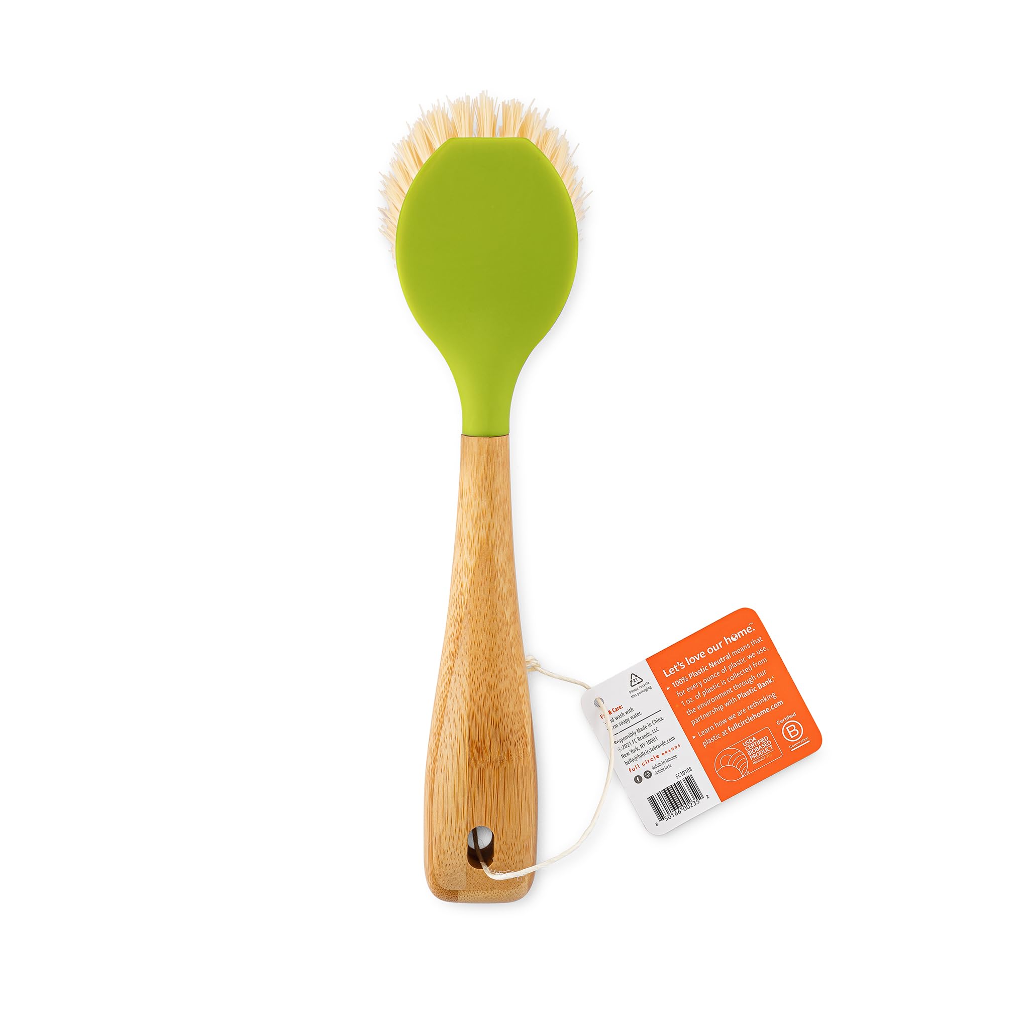 Full Circle Be Good Kitchen Dish Brush with Bamboo Handle, Single Brush, Green, FC10108