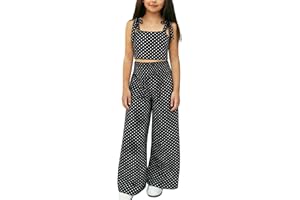 Girls Dressy Ploka Dots 2 Piece Outfits Summer Peplum Sleeveless Tank Top Matching Wide Leg Pants Set for 8-12 Years
