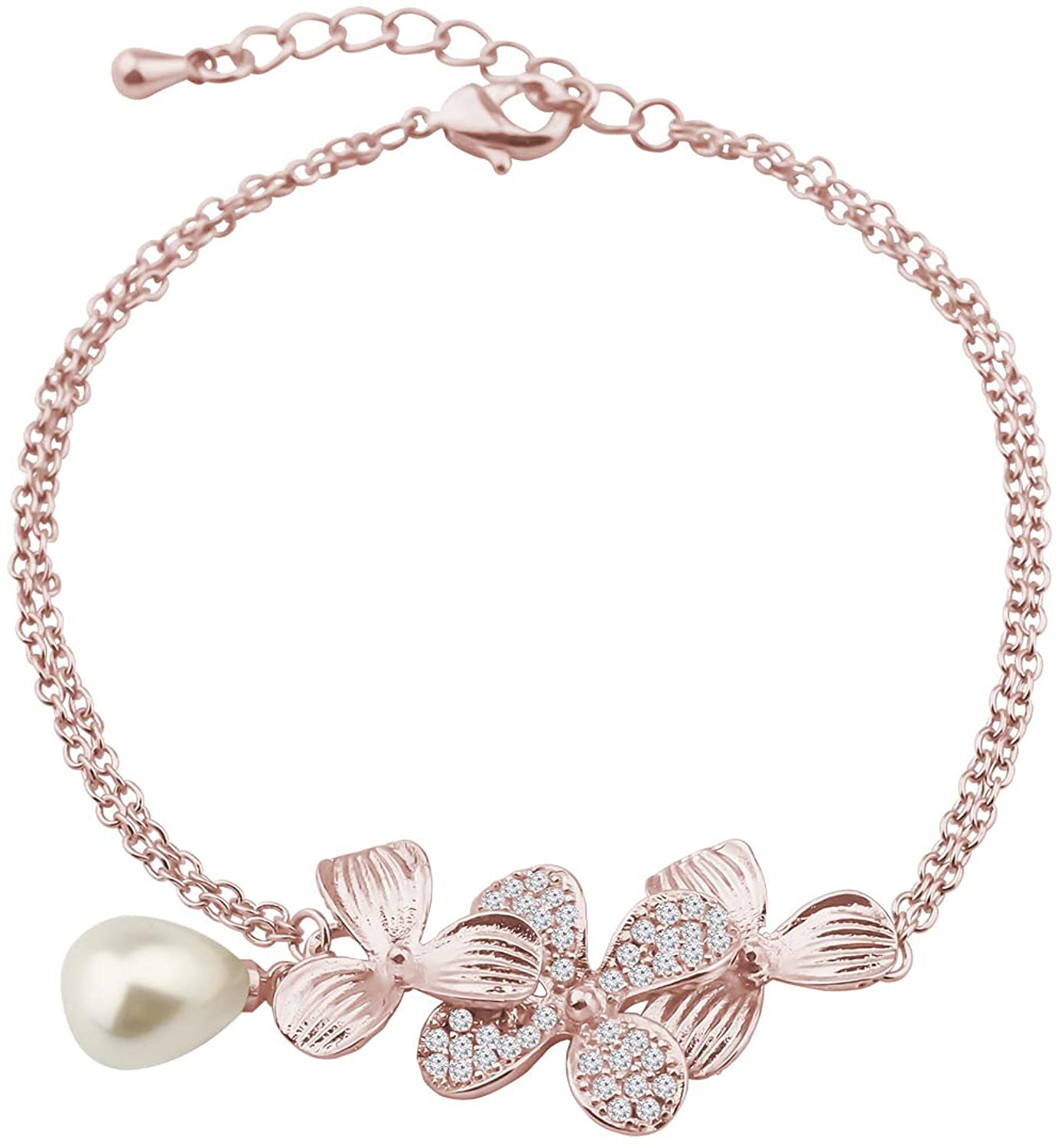 Orchid Flower Necklace Bracelet with Teardrop Pearl Wedding Jewelry Bridesmaids Gifts (bracelet RG)