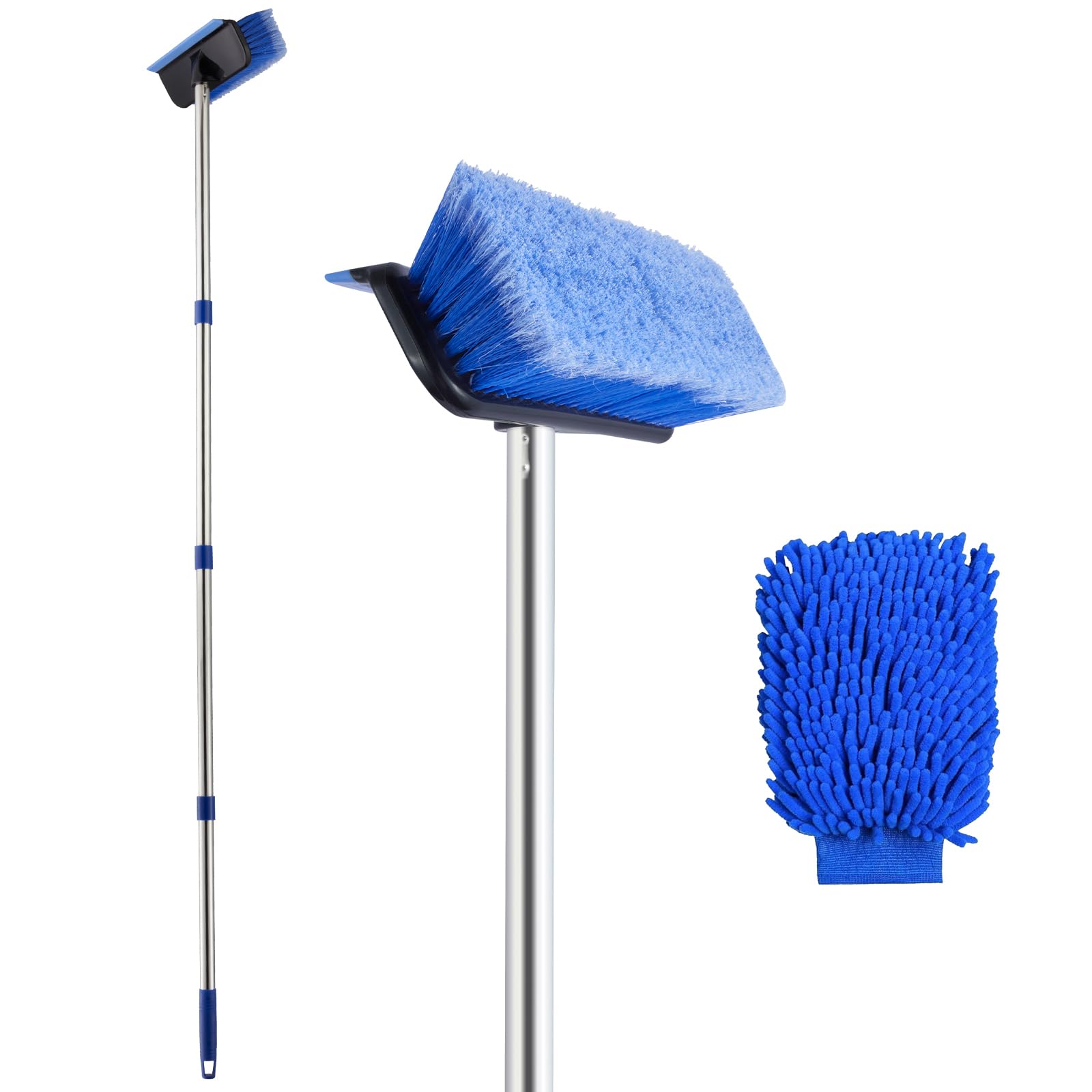 Photo 1 of 60" Car Wash Brush with Long Handle, Car Wash Mitt Included, 2 in 1 Soft Bristle and Rubber Squeegee Washing Kit for Cleaning RV, Truck, Boat, Solar Panel, Deck