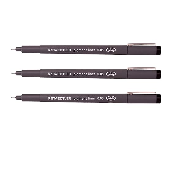 Staedtler Pigment Liner Fineliner, 0,05 mm Skizzierstifte Ausarbeitung Stifte, 3 Stück