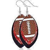 Sterling Silver Football Dangle Earrings for Women, Game Days Dangling Earrings Drop Colorful Layered Glitter Faux Leather Sports Fans Leaf Trendy Jewelry