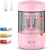 Electric Pencil Sharpener for Classroom, Fully Automatic, Light Pink | Type-C Rechargeable, Auto In/Out, 2000mAh Built-in Battery, Fast Sharpen, For 6-8mm No.2&amp;Colored Pencils, Home, School Office