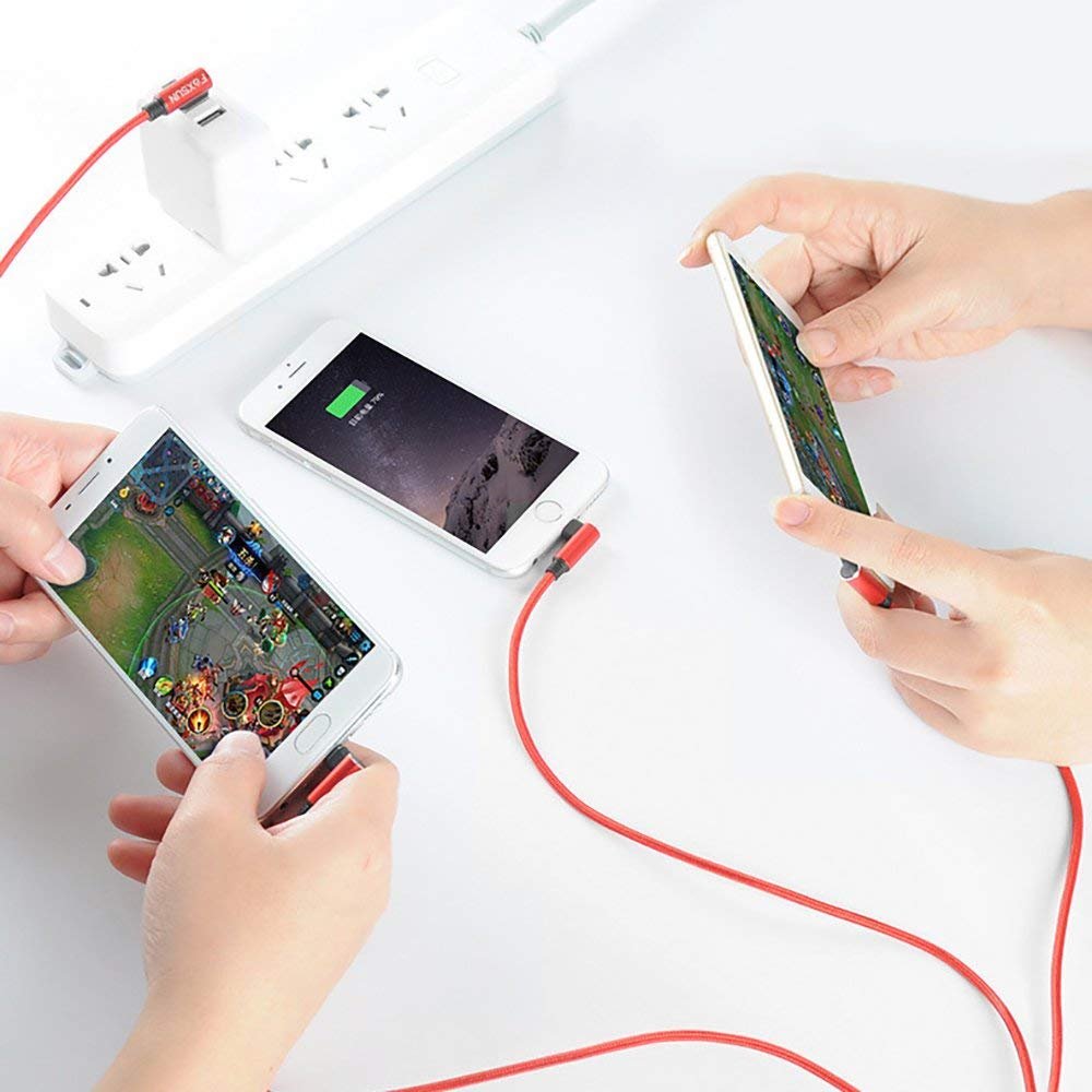 Fast USB Charger Cable[4.9FT],LYILIN 3 in 1 90 Degree iPhone Charger Cable with iPhone/Type C/Micro USB,Compatible with iPhone, iPad, Samsung S8/S8+ and More(Red)