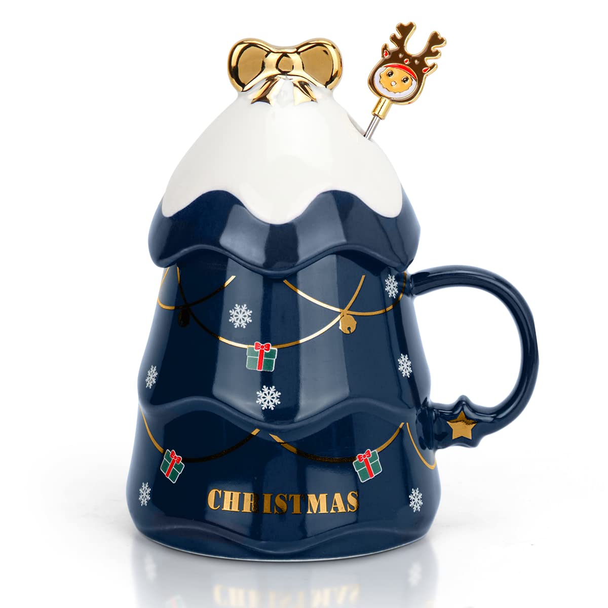 UYOTBKEUB Christmas Coffee Mug with Lid, Festival Cute Xmas Mugs Lovely Ceramic Tea Cups for Parents, Children, Sweetie and Friends