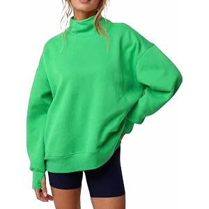 Fisoew Womens Long Sleeve Oversized Sweatshirts Mock Neck Pullover Tops | Cozy, Thumb Hole, Drop Shoulder, Y2K, Fall Winter F