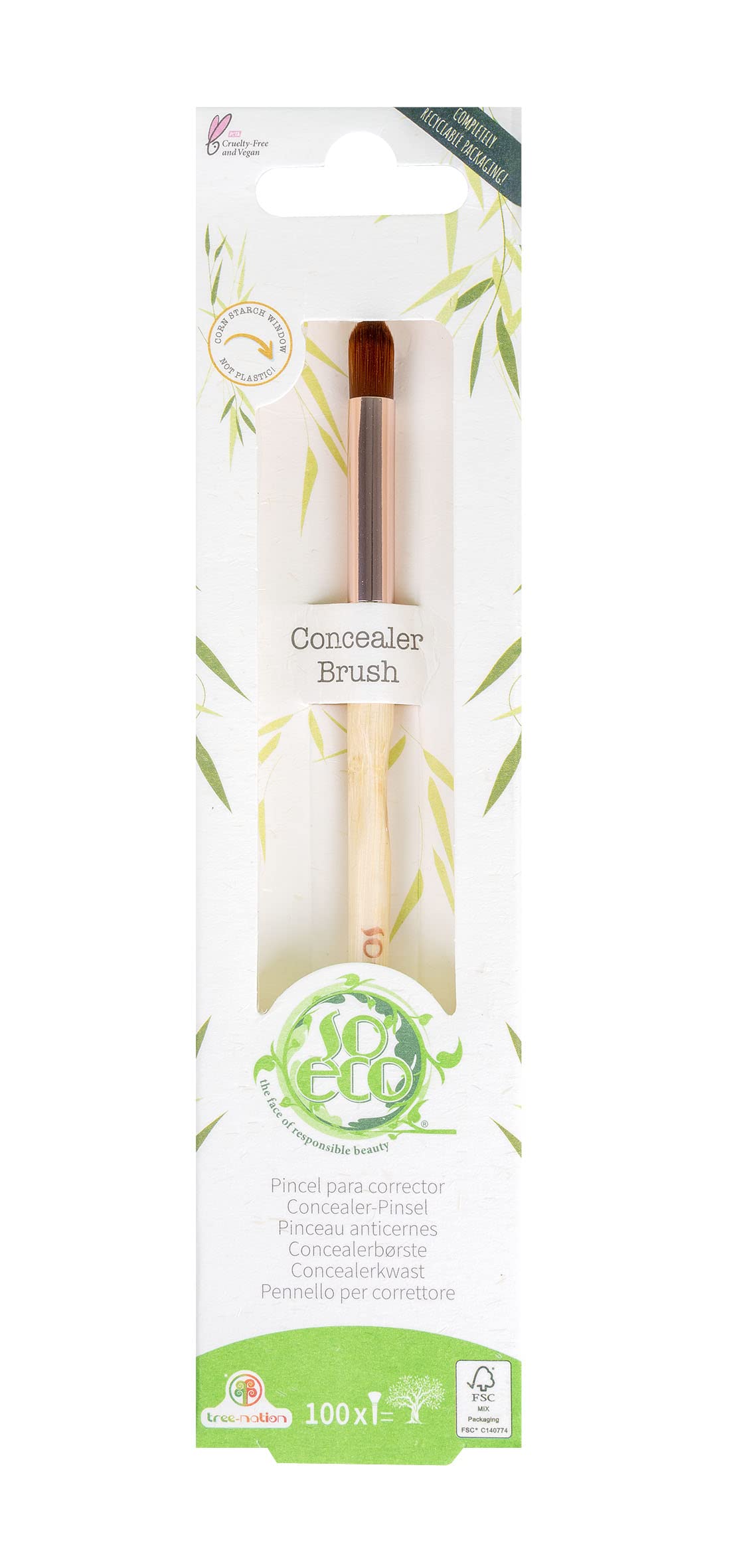 So Eco Concealer Brush – Vegan & Cruelty-Free Precision Concealer & Detail Brush, Soft Synthetic Bristles, Bamboo Handle, Plastic-Free Packaging With a Cornstarch Window