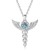 AIZANYU Caduceus Necklace Sterling Silver Angle Wings Snake Birthstone Pendant Nursing Theme Jewelry Birthday Gifts for Women