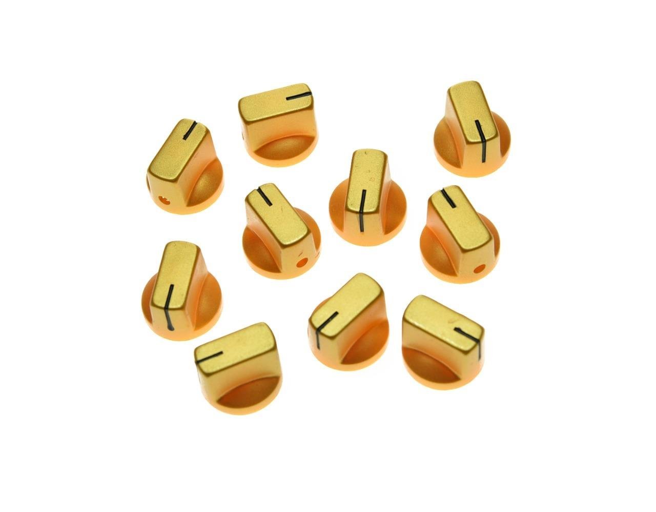 KAISH Pack of 10 Guitar AMP Effect Pedal Knobs Pointer Knob with Set Screw Gold