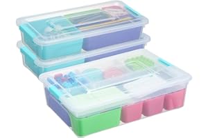 Naivees 3 Pack Plastic Storage Box with Multi-colour Storage Box Art Craft Organizer with Divider for Organizing Tool, Craft