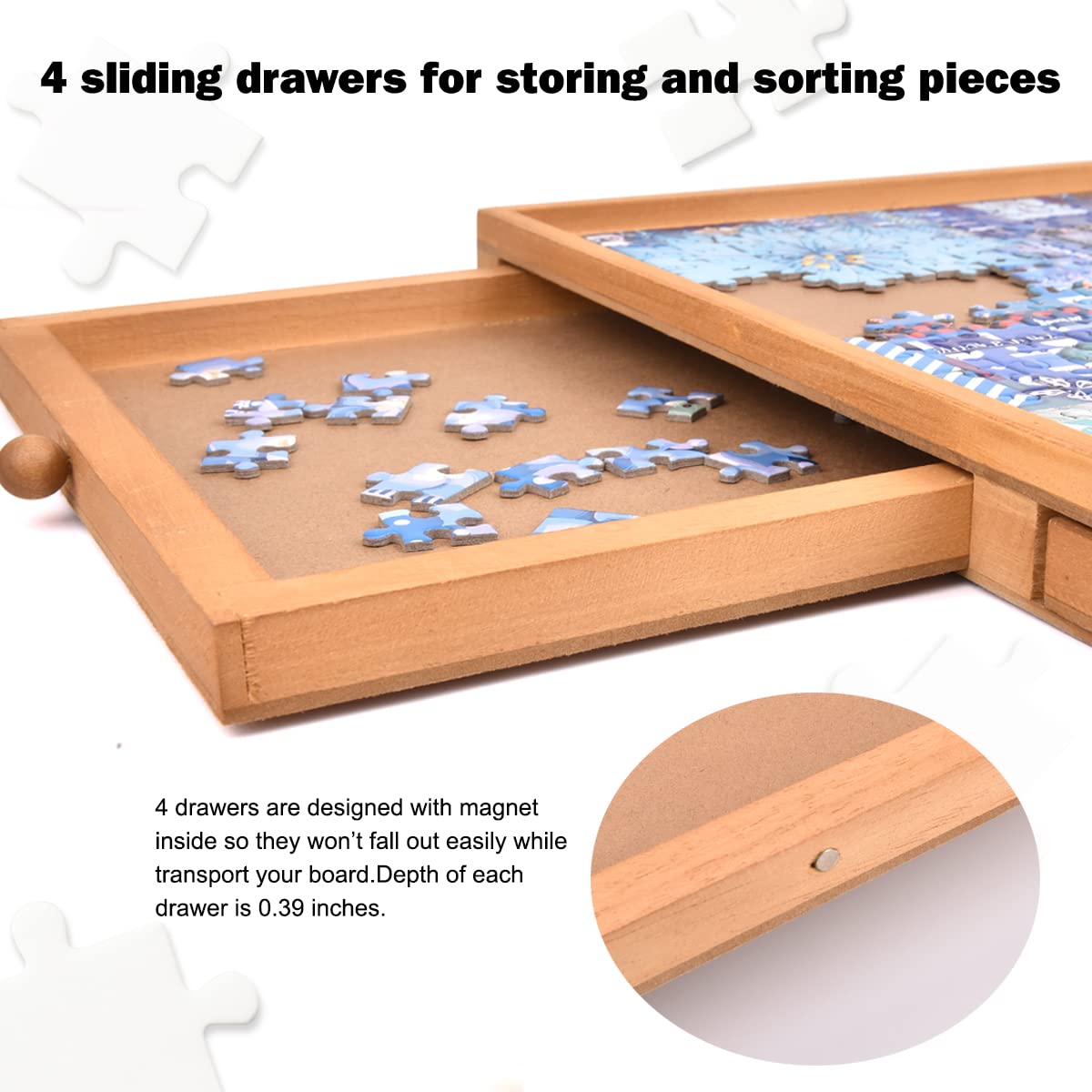 Rekcopu 1000 Pcs Puzzle Board,Jigsaw Puzzle Table with Drawers for Puzzle Storage,Portable Puzzle Table for Adults Teens