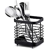 HERCHR Utensil Drying Rack Basket, Silverware Drying Basket Kitchen Sink Utensil Holder with Drain, Dishwasher Utensil Rack Wall Mounted for Chopsticks Spoons Forks, 12x11x9cm