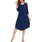 GYS Womens Long Nightgowns Soft Bamboo Viscose 3/4 Sleeves Pleated Sleepshirts Ladies Sleepwear Gown for Mom