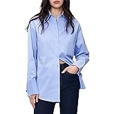 GENUWII Women's Button Down Shirts Work Office Business Blouses Soft Casual Oversized Style Boyfriend Tops with Pockets