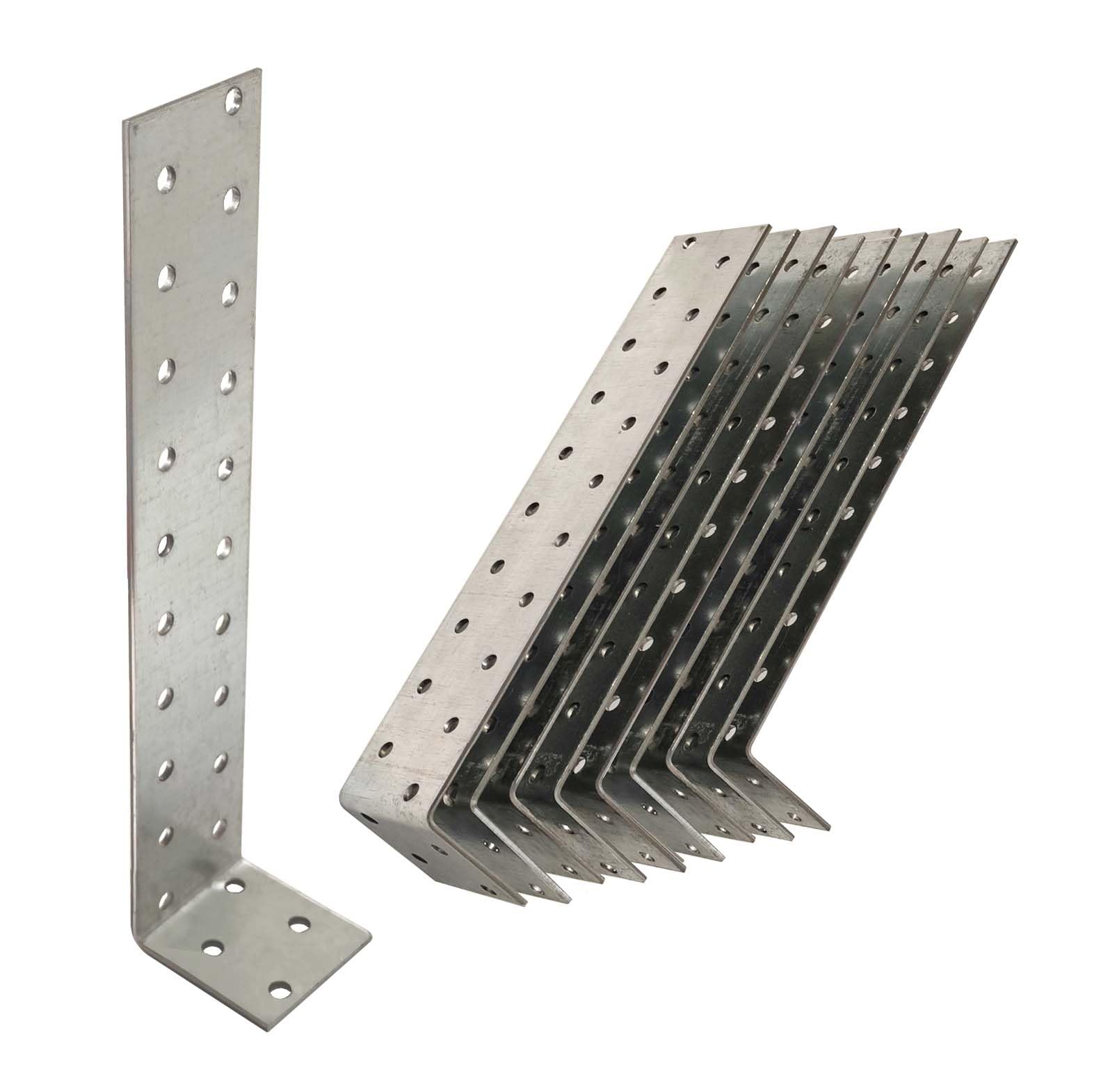 OMIDEAS 10 x Anchor Brackets (40 x 200 x 40) Metal Steel Tie Strap Corner L Steel Angle Timber Wood Joining Fixing Galvanised Connector