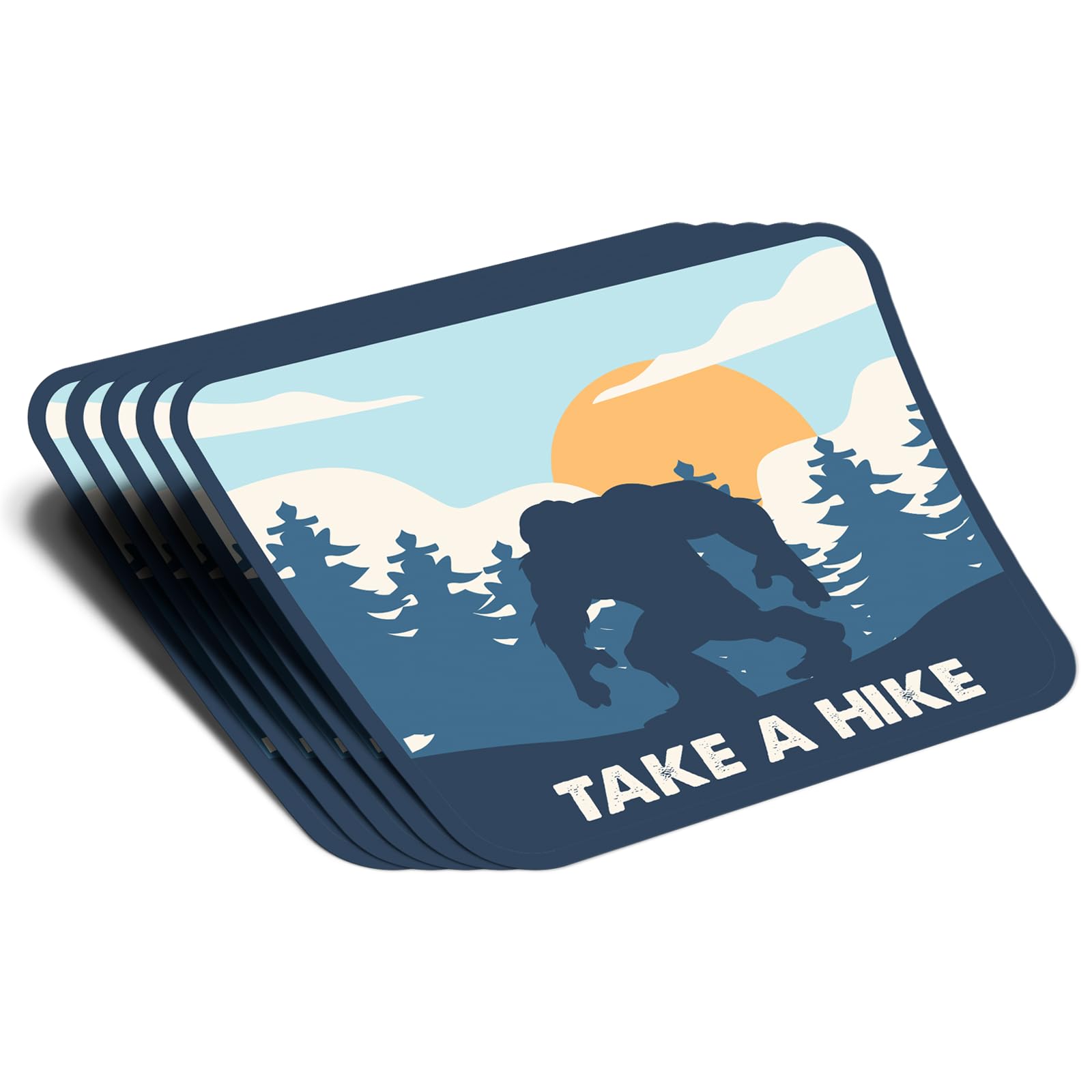 Photo 1 of (5Pcs) Bigfoot Take A Hike Sticker Hiking Mountain Nature Adventure Decal Waterproof Vinyl Stickers Adult for Laptop Kindle Car Water Bottle Mug Phone Notebook Musical Instrument - Size 3”x2.4”