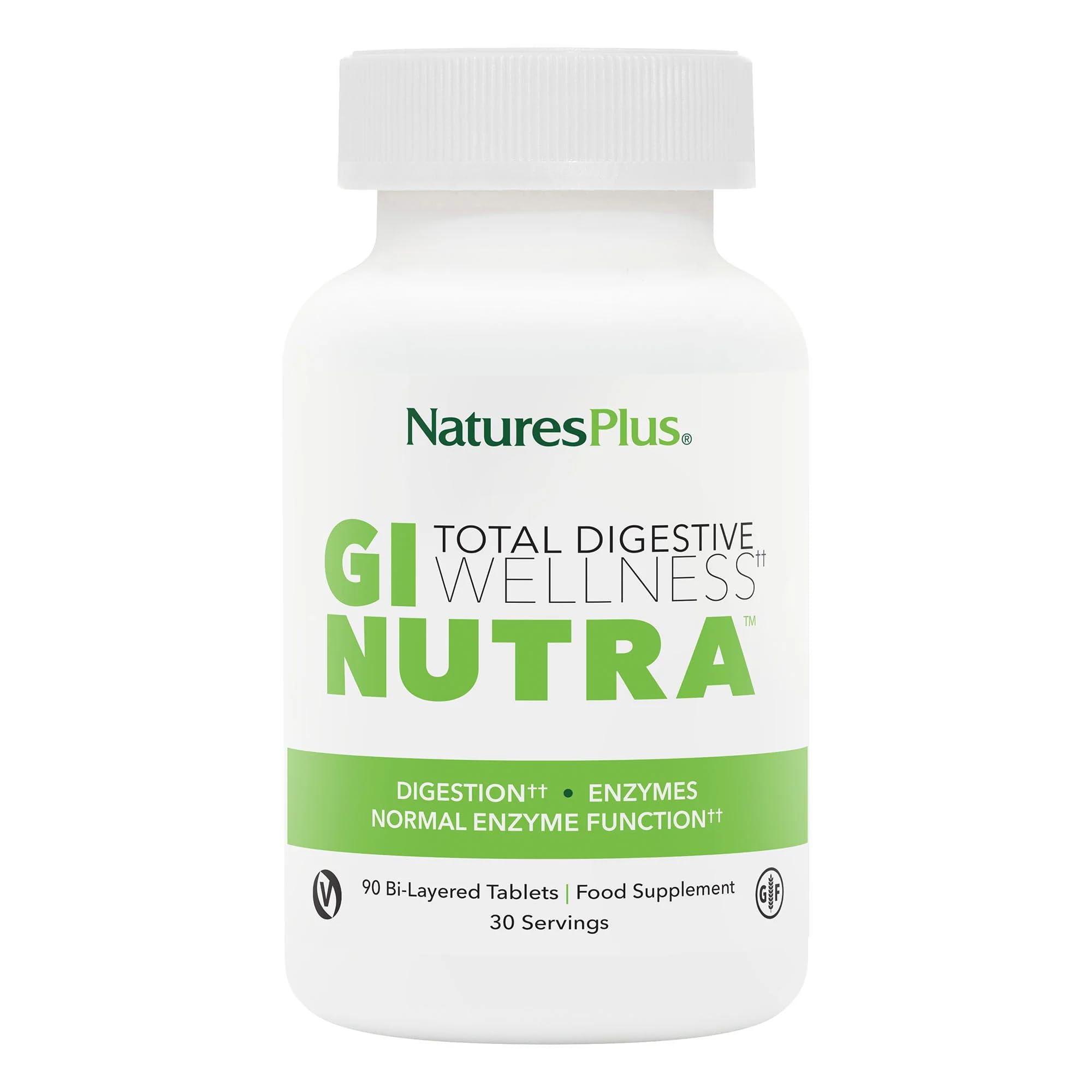 NaturesPlus GI Nutra Total Digestive Wellness - Probiotics Supplement with Prebiotics, Enzymes, Glutamine, Calcium - Vegetarian, Gluten Free - 90 Tablets