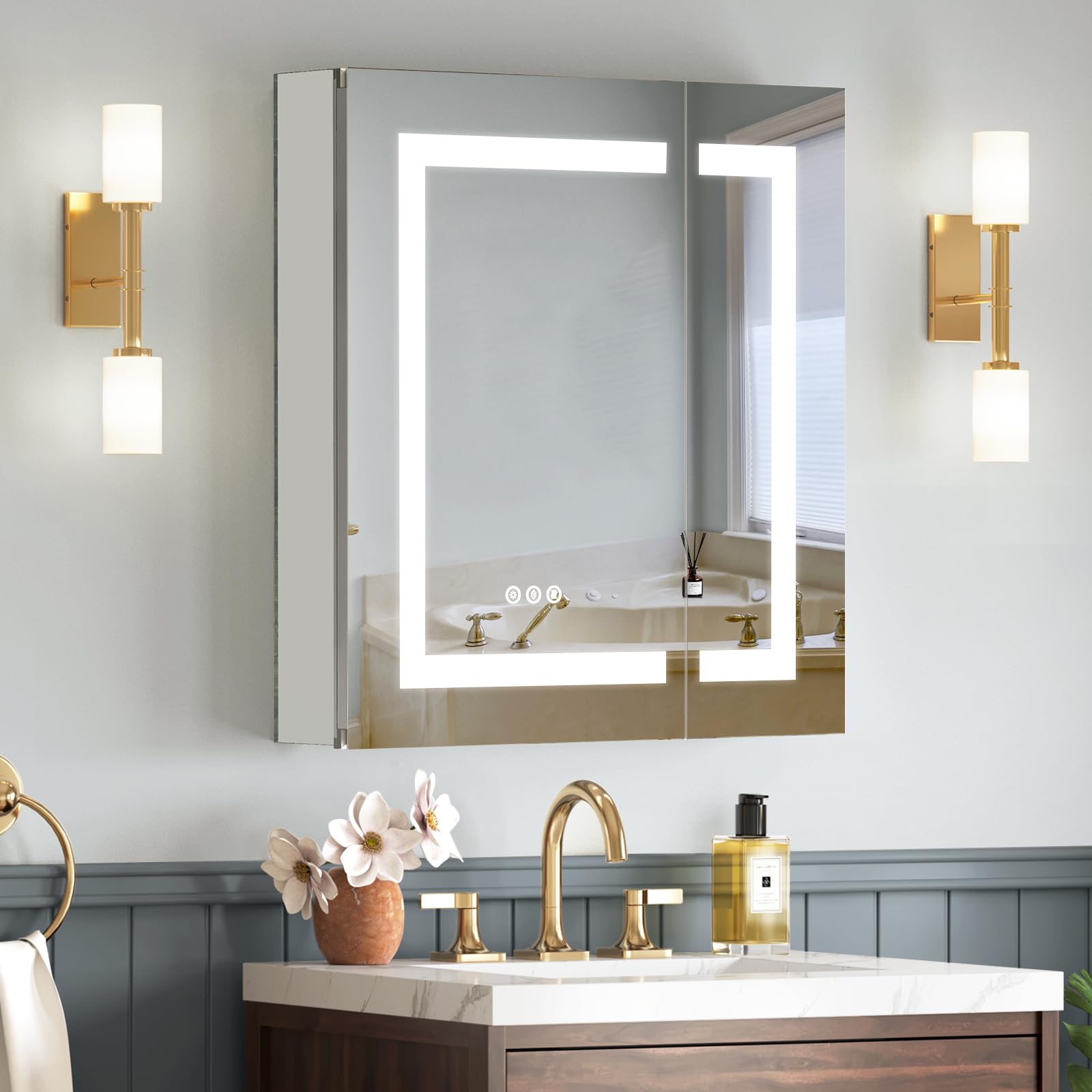 TIFULLHOME Lighted Medicine Cabinet with Mirror, Plug-in or Hardwired ...