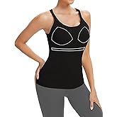 SLIMBELLE Built in Bra Workout Tank Tops for Women Gym Yoga Athletic Top Tight Racer Back Round Neck Sleeveless Cami