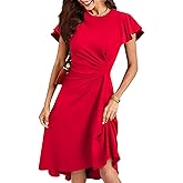 oten Women's 2025 Elegant Ruffle Sleeve Ruched Waist Flowy A Line High Low Midi Cocktail Party Dress