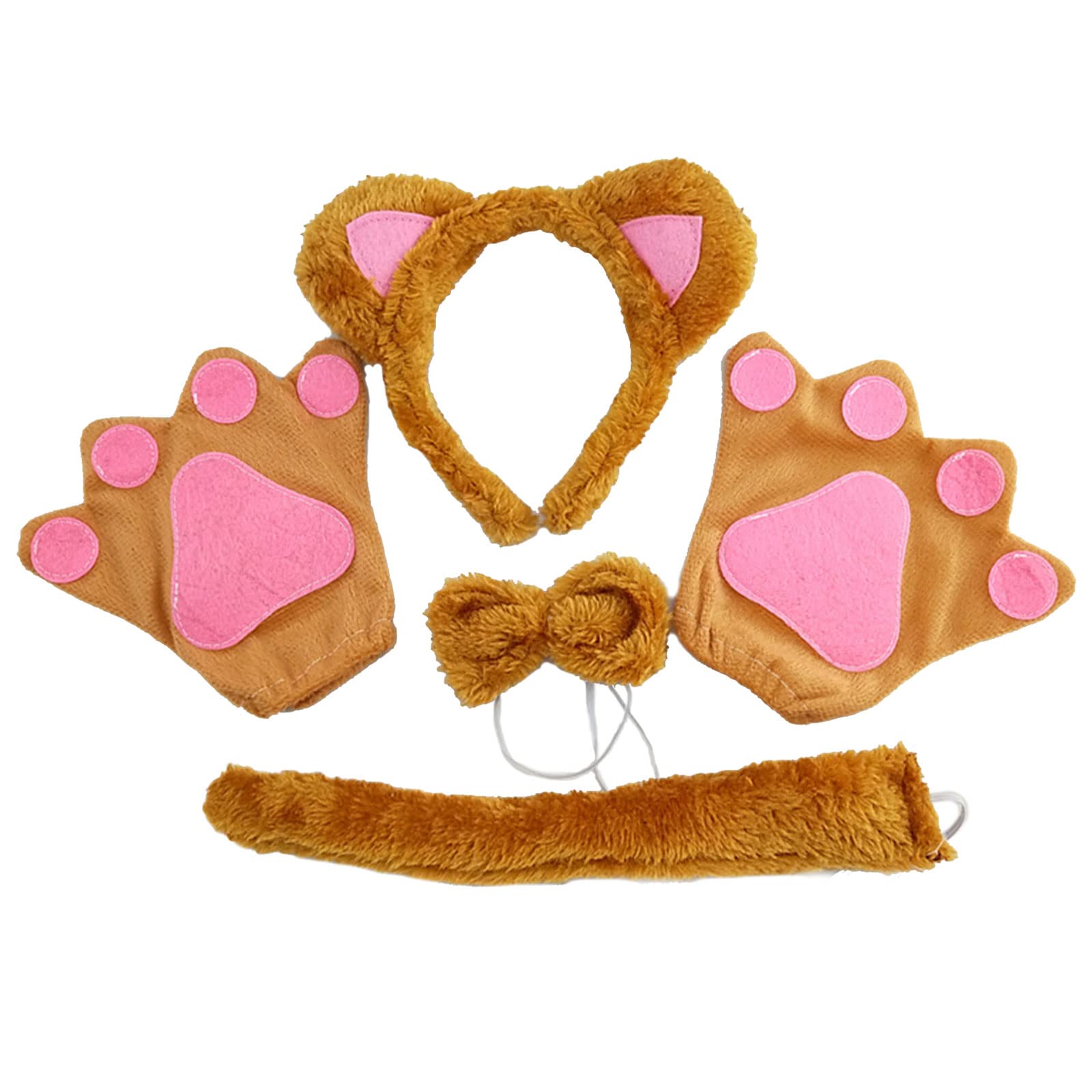 TSHAOUN Bear Costume Set Included Bear Ears Headband Bowtie Tail Bear Paw Gloves Animal Costume for Kids Girls Fancy Dress Up Costume Children Halloween Accessories Birthday Party Baby Shower