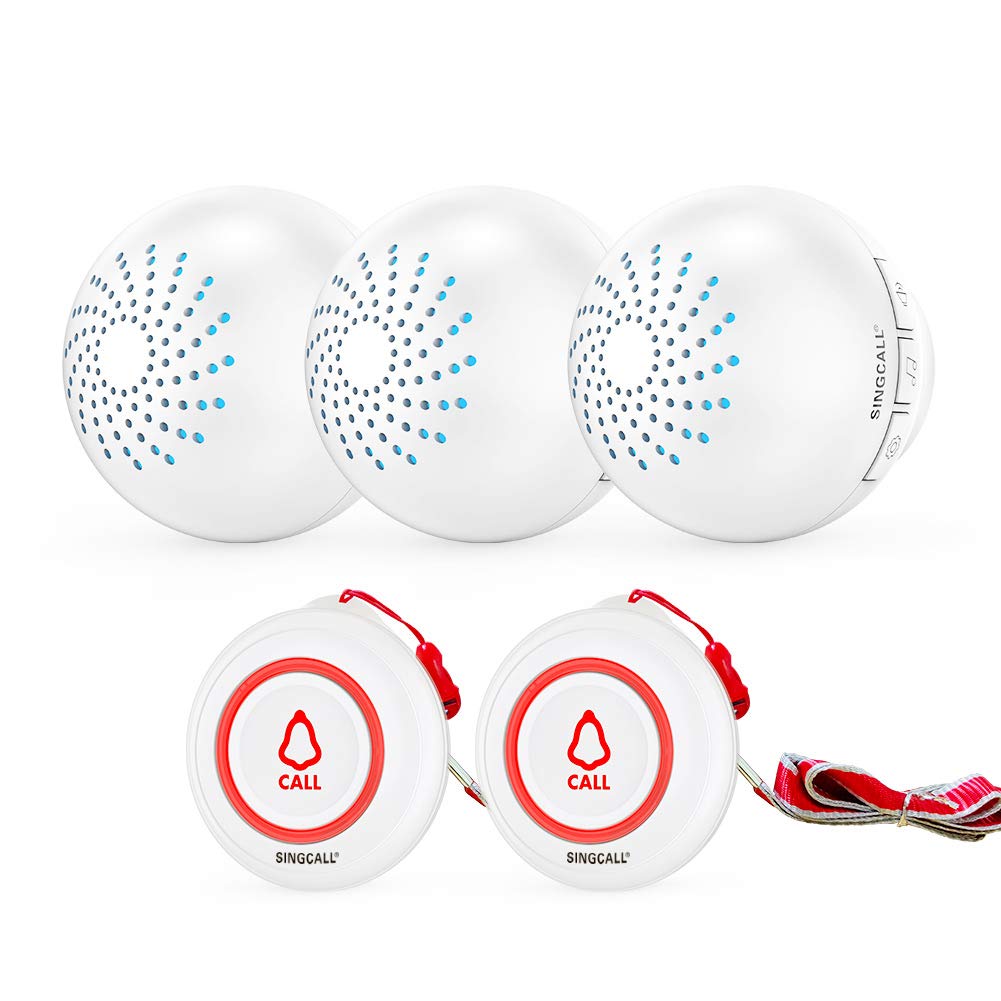 SINGCALL Caregiver Pager Wireless Call Button System 2 Transmitters 3 Plug-in Receiver Nurse Calling Alert for Elderly Patient Disabled