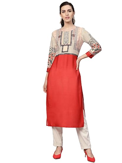 Crepe Digital Printed Kurti(VPK1674_Orange_Free Size)