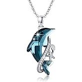 Cuoka Sterling Silver Dolphin Pendant Necklace Blue Crystal Dolphins Jewelry Summer Beach Themed Gifts for Women Birthday Christmas Mothers Day Graduation